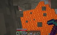 An image of a player falling into the lava after they've dug straight down (Image via Minecraft)